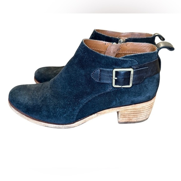 Kork-Ease Women’s 8.5 Black Suede Zip Buckle Leather Block Heel Mesa Ankle Boot - Picture 1 of 6